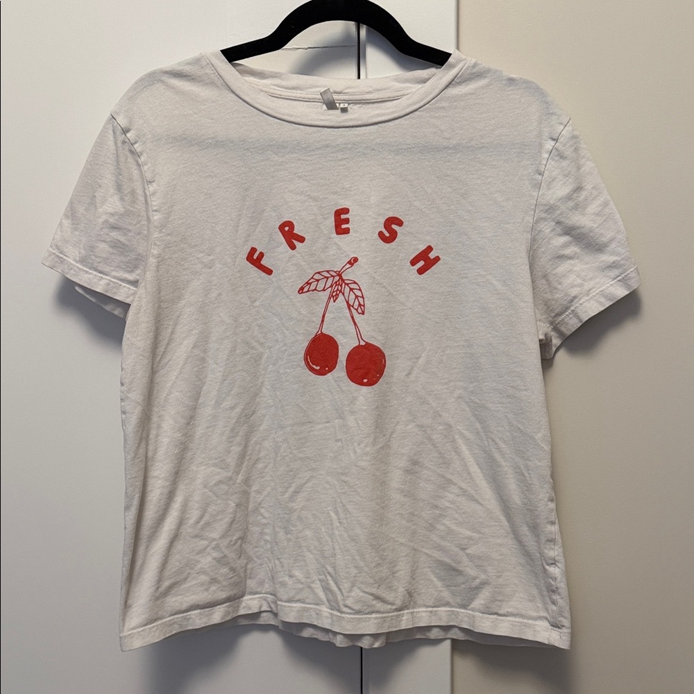 White Cherry Print Short Sleeve Tee